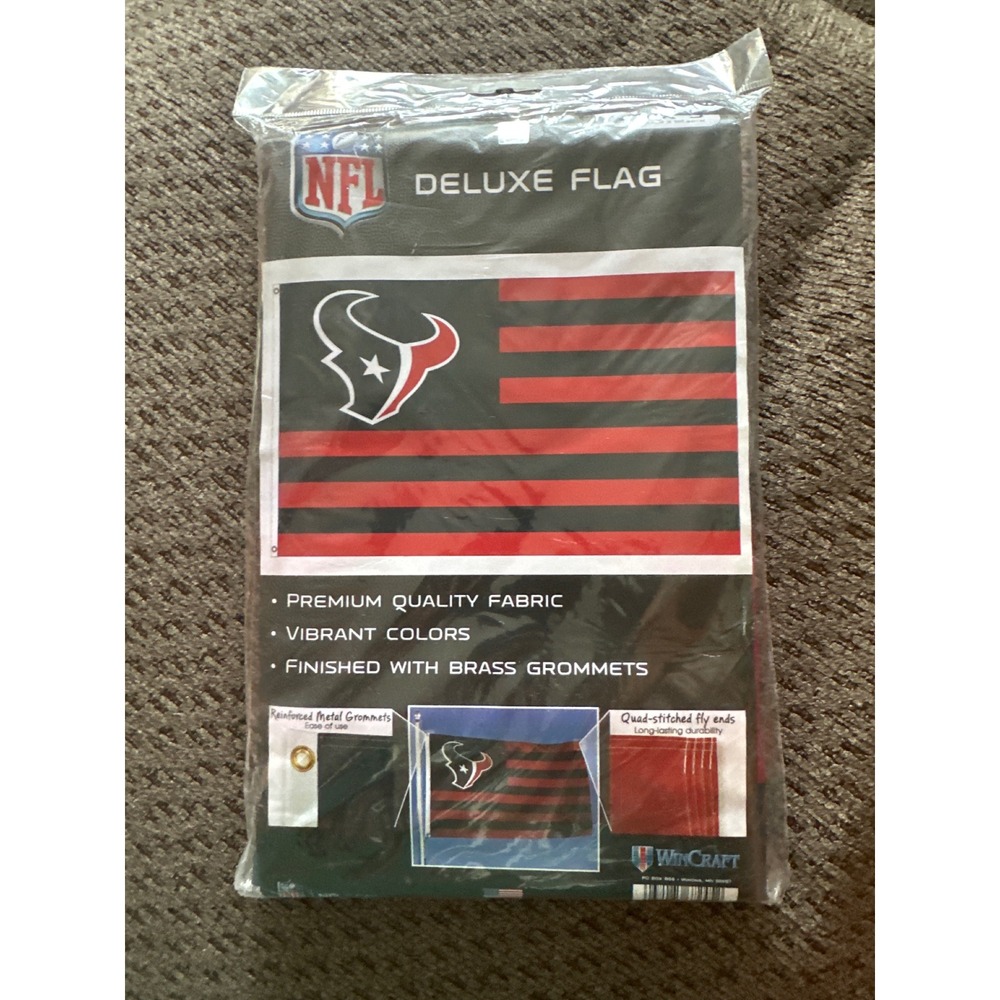 WinCraft NFL Houston Texans Deluxe Flag 3x5 Red Black Striped Brass Grommets NEW